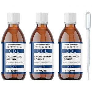 3x 100ml 0,3% Chlordioxid CDL/CDS Lösung in Glasflasche mit Pipette (300ml)