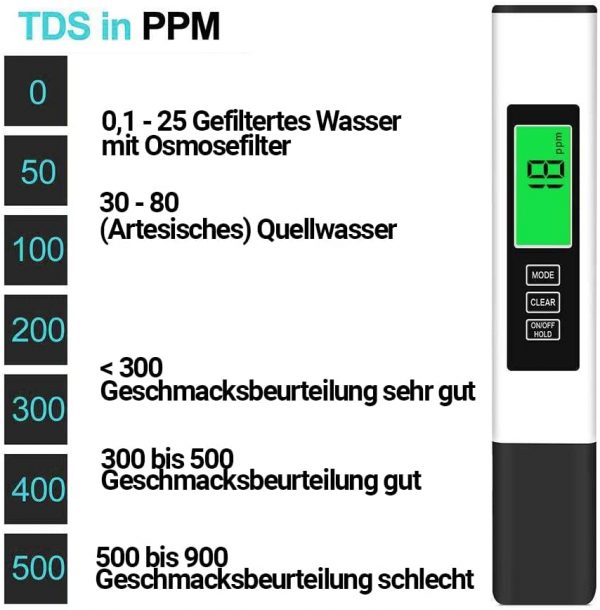 3in1 TDS Digitaler Wasserqualitätstester und EC sowie Temperatur-Meter (ppm Ionen) - Image 3