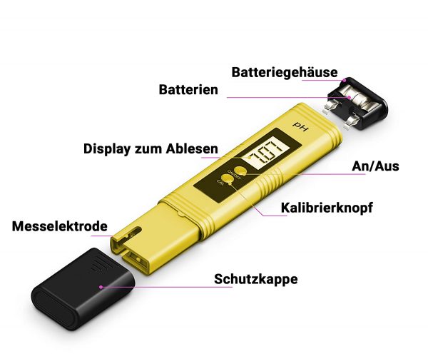 1x pH Messgerät für Wasser, Aquarium, Teich, Pool, Digital, 0.00-14.00 pH-Meter Messer mit Buffer/Kalibrierung - immagine 2