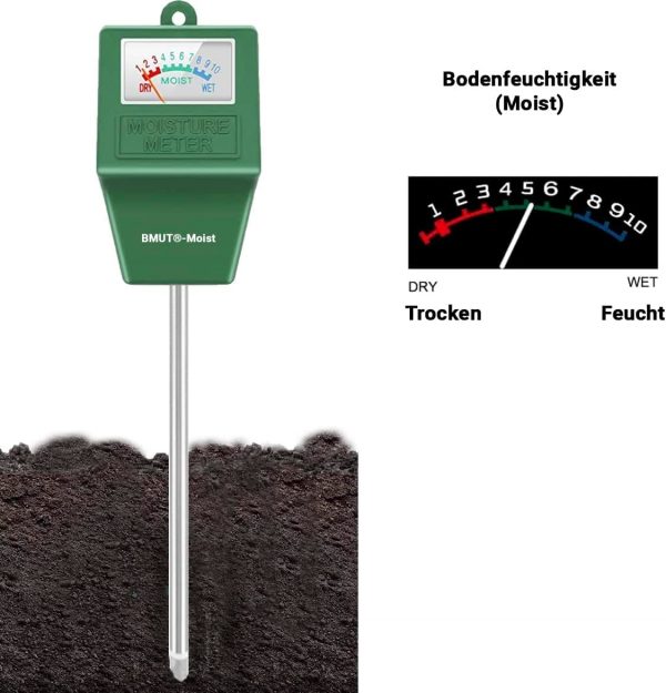 3x Feuchtigkeitsmessgerät für Erde & Pflanzen, Boden-Feuchtigkeitsmesser, Bodenmessgerät für Garten Zimmerpflanzen und Landwirtschaft - immagine 6