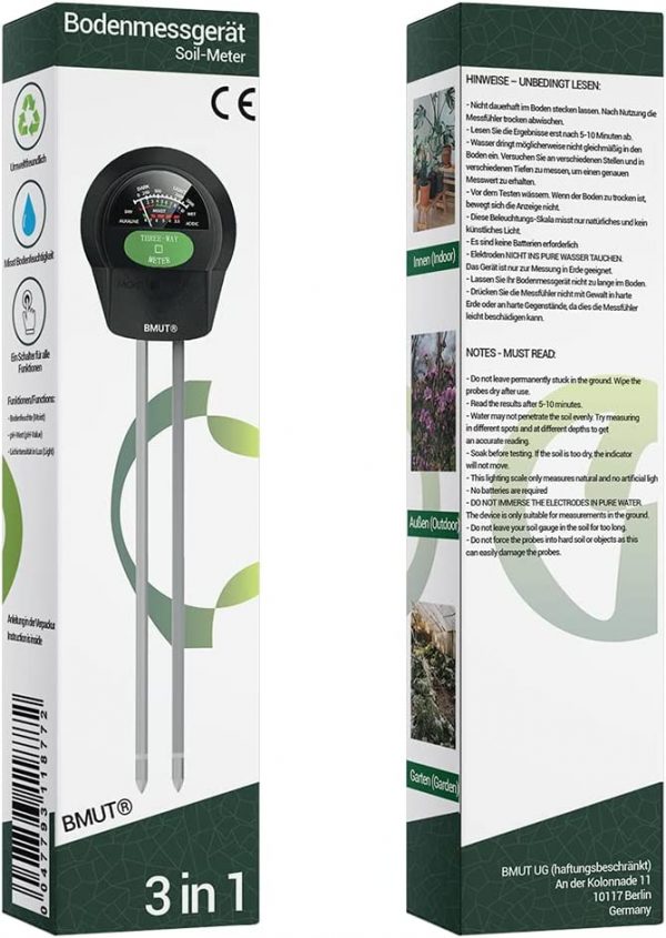 3in1 Bodentester, Boden-Feuchtigkeitsmessgerät, pH-Wert, Licht, ERD-Feuchtigkeitsmesser, Bodenmessgerät für Garten Zimmerpflanzen und Landwirtschaft - Image 9