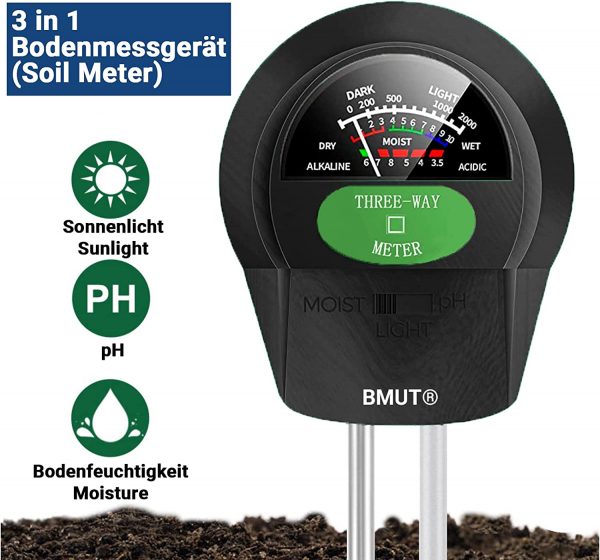 3in1 Bodentester, Boden-Feuchtigkeitsmessgerät, pH-Wert, Licht, ERD-Feuchtigkeitsmesser, Bodenmessgerät für Garten Zimmerpflanzen und Landwirtschaft - Image 4