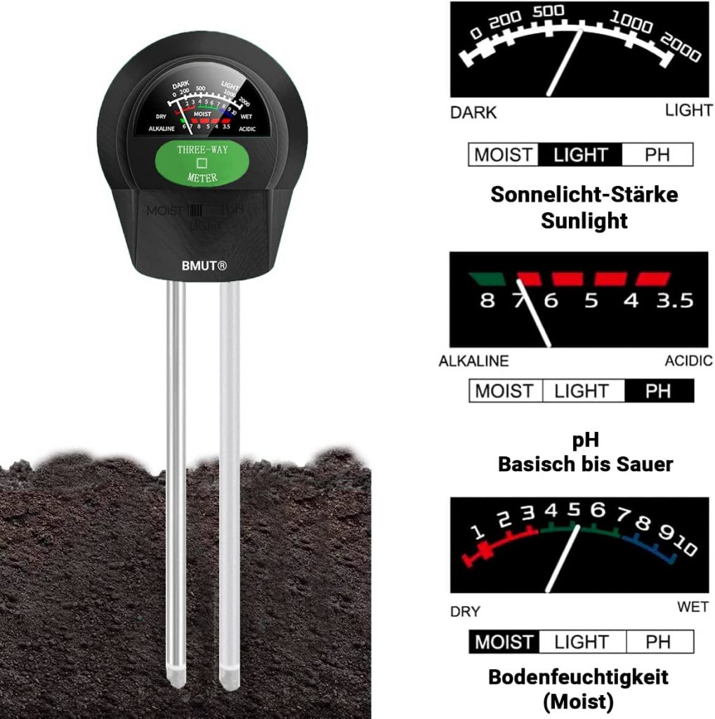 3in1 Bodentester, BodenFeuchtigkeitsmessgerät, pHWert, Licht, ERD