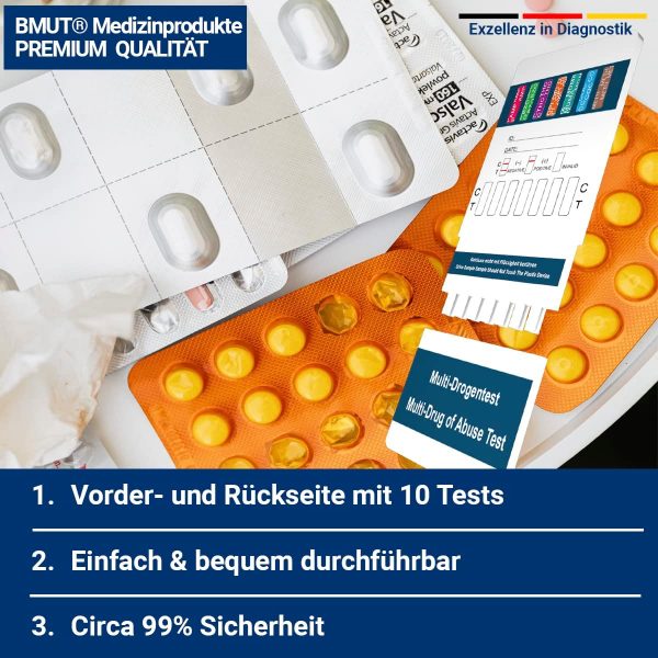 5x 10in1 Multi Drogentest Urintest – 10 Drogenarten – Drogenschnelltest auf THC, Kokain, Amphetamine, Meth, Opiate, Methadon, MDMA, Benzodiazepine, Oxycodon und Butalbital - Image 5