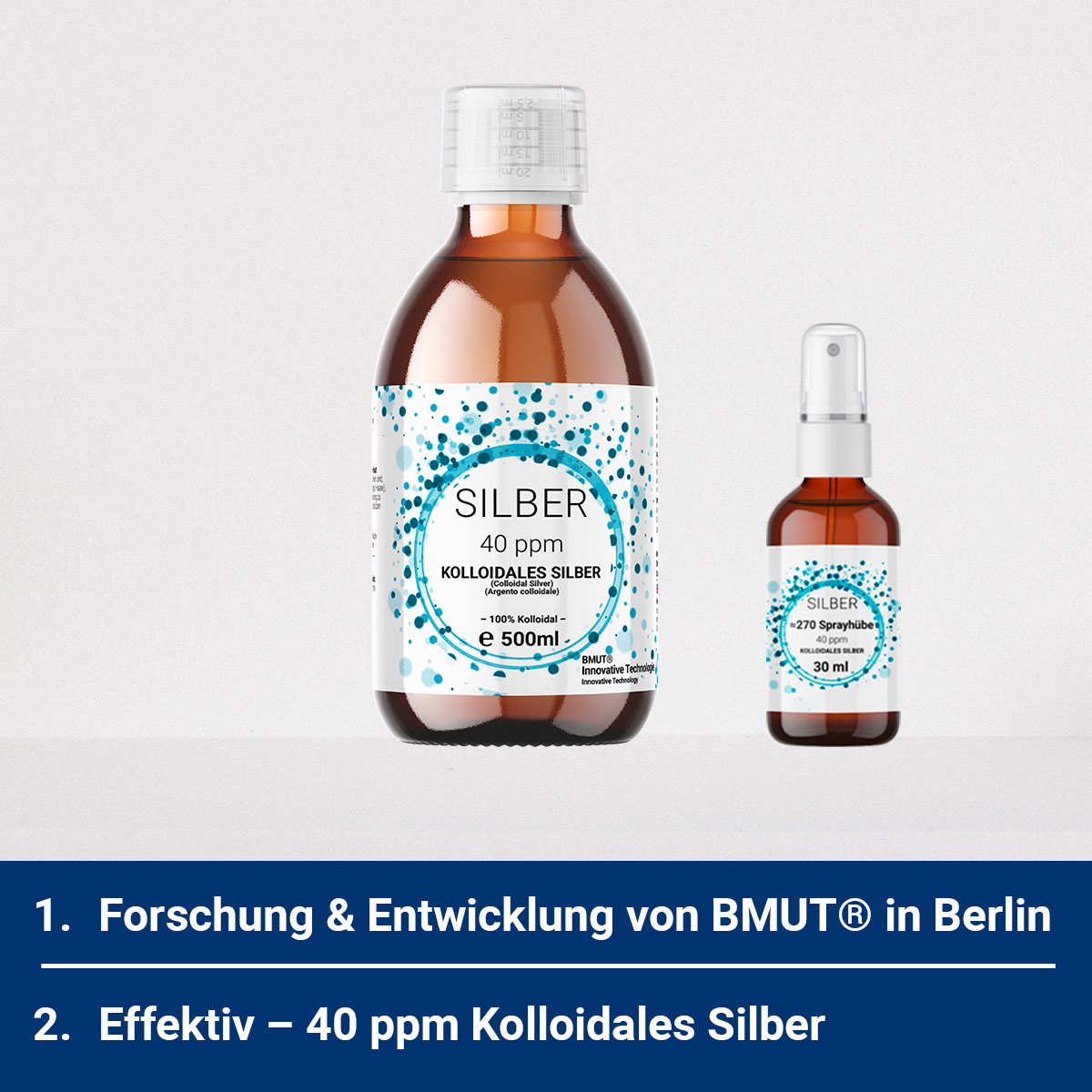 1x 500ml Kolloidales Silber (40 ppm) in Braunglasflasche mit 30ml Spray- Sprühflasche | Silberwasser | Reinstwasser | 100% Kolloidal – Bild 5