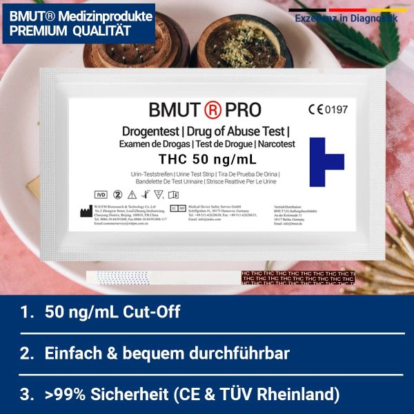 10x THC Drogentest mit 50 ng/mL – Cannabis - Marijuana - Haschisch, THC Urintest, Teststreifen, hohe Sensitivität, Drogenschnelltest (Apothekenqualität) - immagine 5
