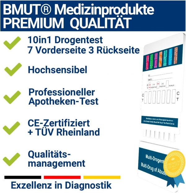 5x 10in1 Multi Drogentest Urintest – 10 Drogenarten – Drogenschnelltest auf THC, Kokain, Amphetamine, Meth, Opiate, Methadon, MDMA, Benzodiazepine, Oxycodon und Butalbital - Image 4