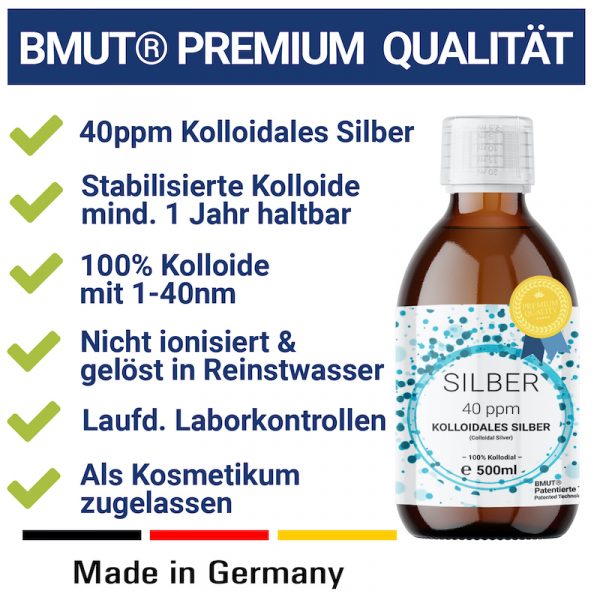 1x 500ml Kolloidales Silber (40 ppm) in Braunglasflasche mit 30ml Spray- Sprühflasche | Silberwasser | Reinstwasser | 100% Kolloidal - Image 2