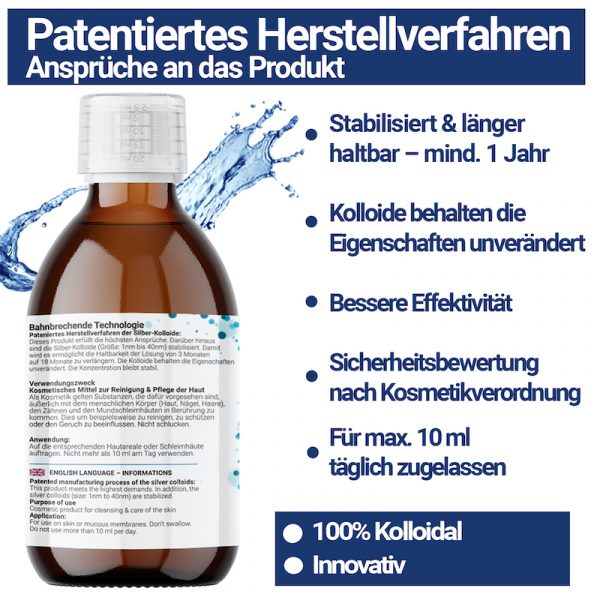 1x 500ml Kolloidales Silber (40 ppm) in Braunglasflasche mit 30ml Spray- Sprühflasche | Silberwasser | Reinstwasser | 100% Kolloidal - Image 3