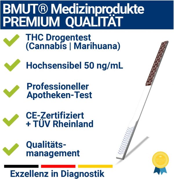 10x THC Drogentest mit 50 ng/mL – Cannabis - Marijuana - Haschisch, THC Urintest, Teststreifen, hohe Sensitivität, Drogenschnelltest (Apothekenqualität) - immagine 2