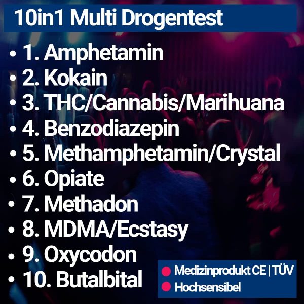5x 10in1 Multi Drogentest Urintest – 10 Drogenarten – Drogenschnelltest auf THC, Kokain, Amphetamine, Meth, Opiate, Methadon, MDMA, Benzodiazepine, Oxycodon und Butalbital - Image 2