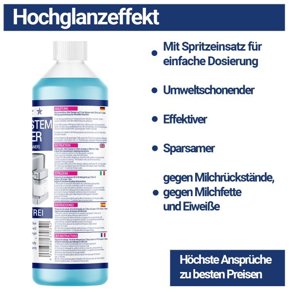 2x1000ml Milchsystemreiniger (34 Anwendungen) für Kaffeevollautomat Milchschäumer – Milchschaumreiniger – Universal-Reiniger flüssig für alle Marken - immagine 3