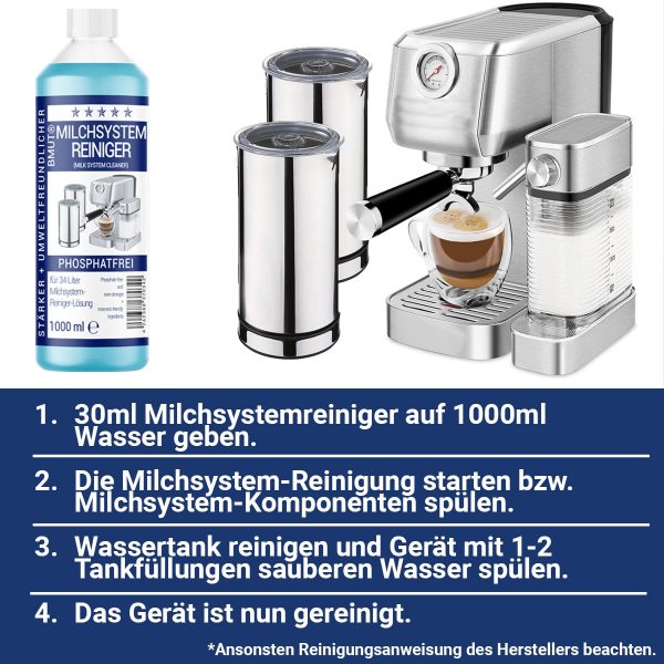 2x1000ml Milchsystemreiniger (34 Anwendungen) für Kaffeevollautomat Milchschäumer – Milchschaumreiniger – Universal-Reiniger flüssig für alle Marken - immagine 4