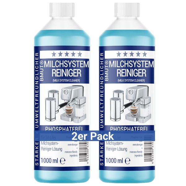 2x1000ml Milchsystemreiniger (34 Anwendungen) für Kaffeevollautomat Milchschäumer – Milchschaumreiniger – Universal-Reiniger flüssig für alle Marken
