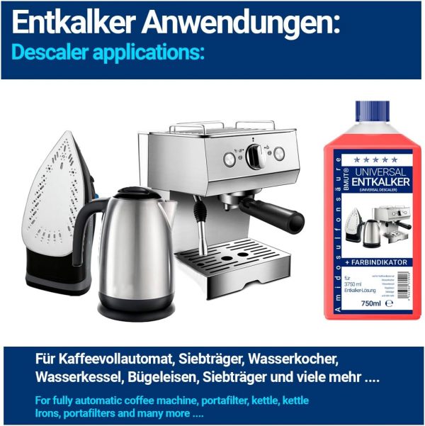 750ml Entkalker Universalentkalker Konzentra für Kaffeevollautomat, Wasserkocher etc. – für 6 Entkalkungen/Anwendungen je 125ml - immagine 4