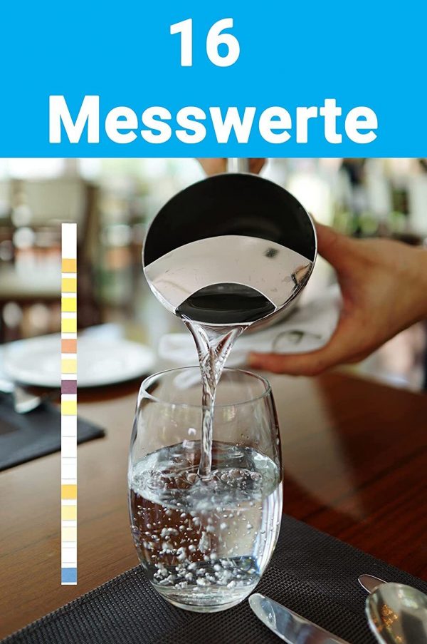 25x 16in1 Trinkwasser Teststreifen - Wassertester- für Leitungswasser Wasserqualität Analyse Gesamthärte Blei Kupfer Nitrat - immagine 2