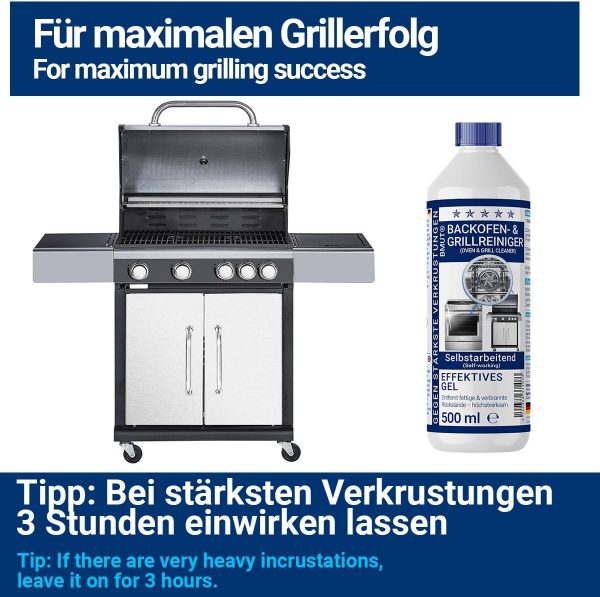 3x500ml (1,5 Liter) Backofenreiniger extra stark | mit Pinsel + Mikrofasertuch XXL | Gel Paste | Grillreiniger | gegen Eingebranntes & Verkrustungen | selbstarbeitend - Image 4