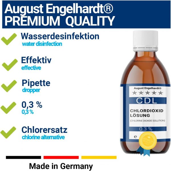 1000ml Chlordioxid-Lösung 0,3% – CDL/CDs in Braunglasflasche & HD-PE Pipette zum Tropfen (1 Liter) - immagine 2