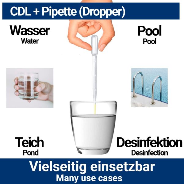 1000ml Chlordioxid-Lösung 0,3% – CDL/CDs in Braunglasflasche & HD-PE Pipette zum Tropfen (1 Liter) - immagine 3