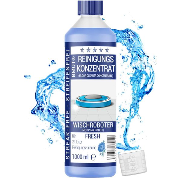 BMUT 1x 1000ml Wischroboter Reinigungsmittel Konzentrat mit Frische-Duft & Dosierbecher | Streifenfrei & schaumarm | Saugwischer | Bodenreiniger