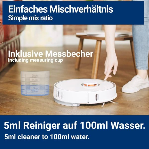 BMUT 1x 1000ml Wischroboter Reinigungsmittel Konzentrat mit Frische-Duft & Dosierbecher | Streifenfrei & schaumarm | Saugwischer | Bodenreiniger - Image 4