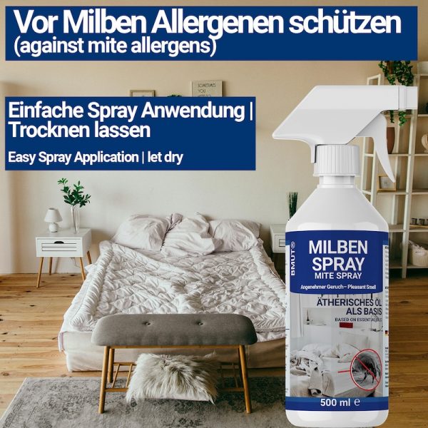 500ml Milbenspray für Matratzen | 100% giftfrei | Bettwäsche | Polster | Textil | Hausstaubmilben Spray | bei Allergie - immagine 5