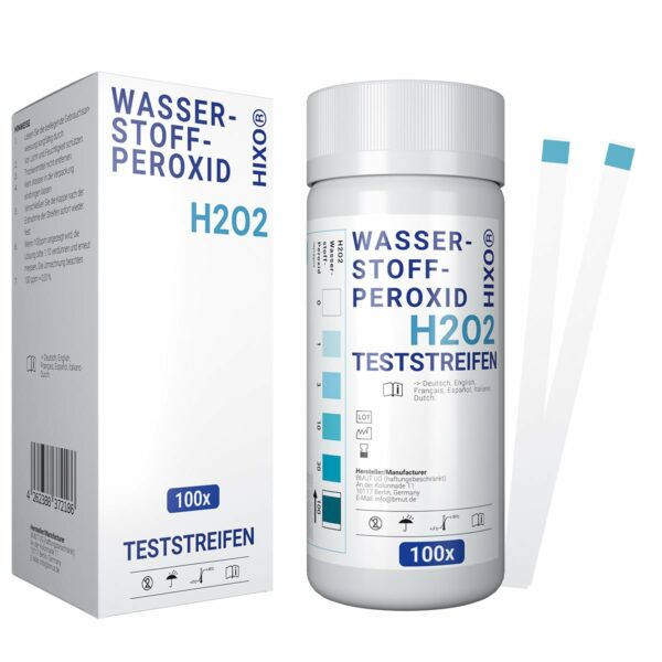 HIXO 100x H2O2 Teststreifen – Wasserstoffperoxid Wassertest für 0–100 ppm – Konzentration messen – schnelle & einfache Anwendung – inkl. Farbskala