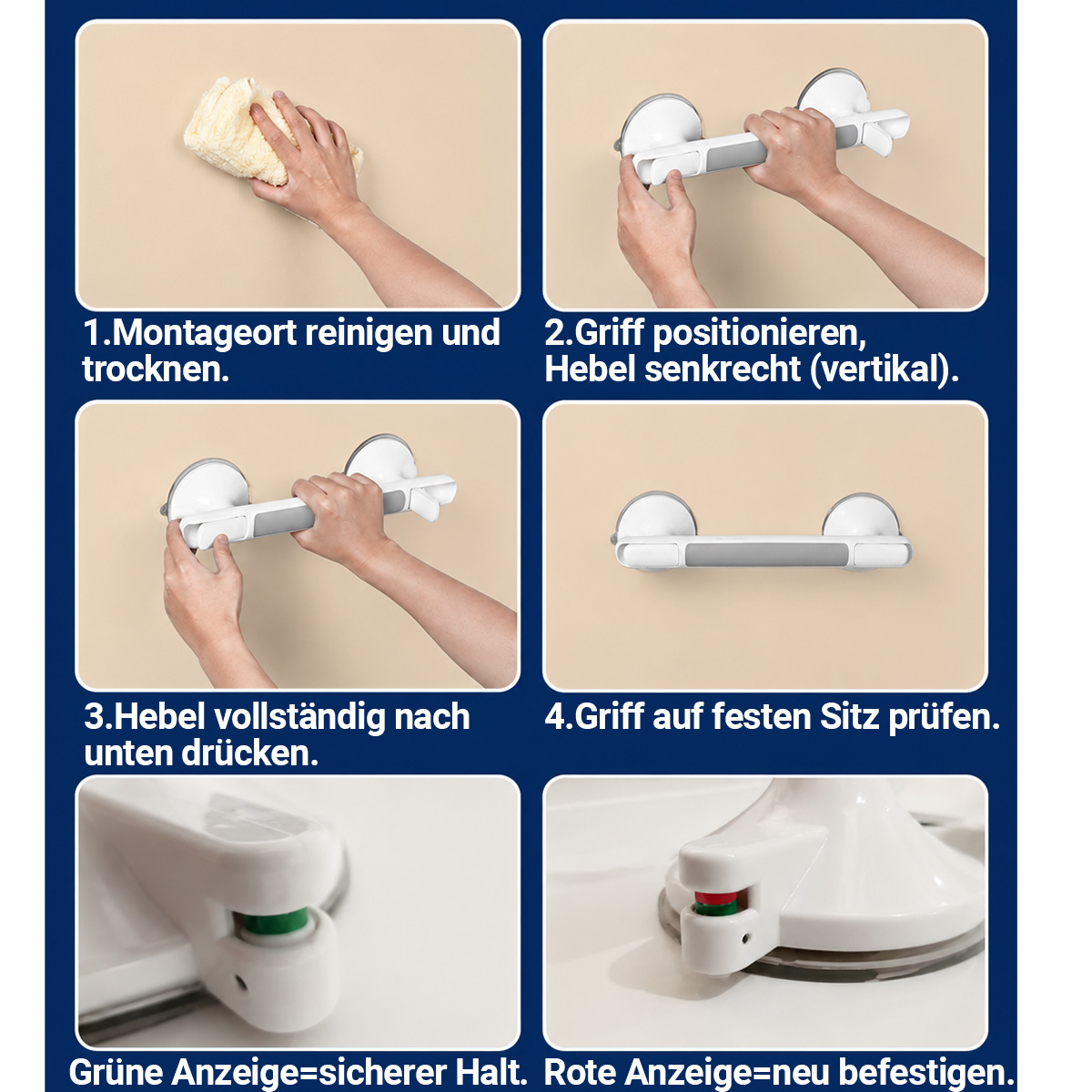 BMUT Haltegriff Dusche mit Saugnapf – Duschgriff ohne Bohren, Haltegriff Badewanne, Badewannengriff, Sauggriff Bad für Senioren, Schwangere & Menschen mit eingeschränkter Mobilität – Bild 5