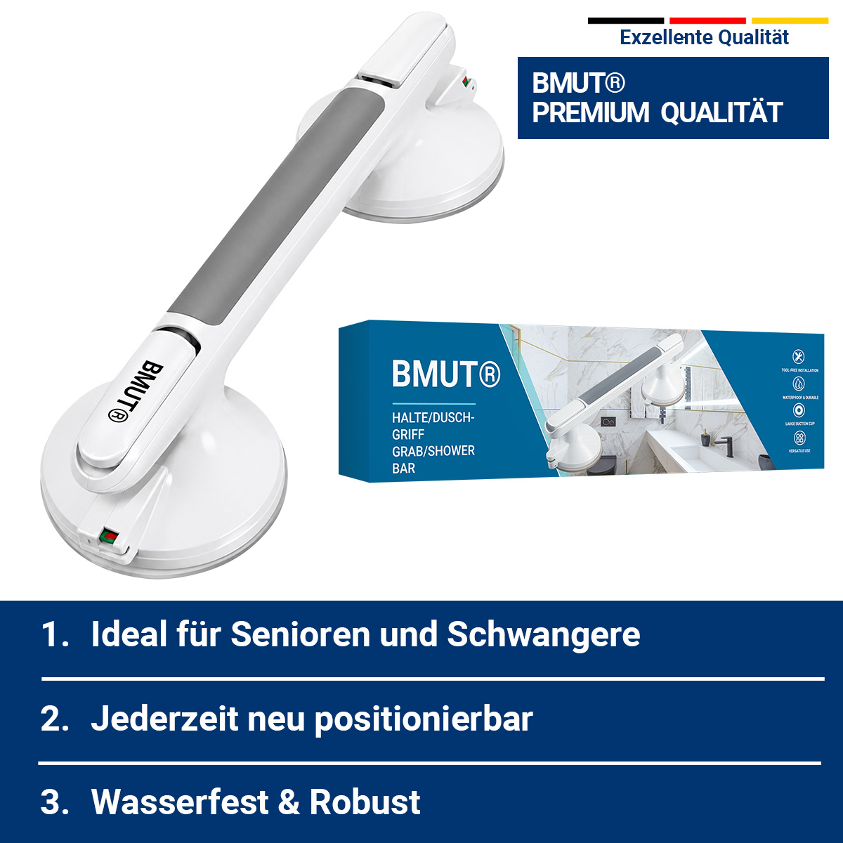 BMUT Haltegriff Dusche mit Saugnapf – Duschgriff ohne Bohren, Haltegriff Badewanne, Badewannengriff, Sauggriff Bad für Senioren, Schwangere & Menschen mit eingeschränkter Mobilität – Bild 6